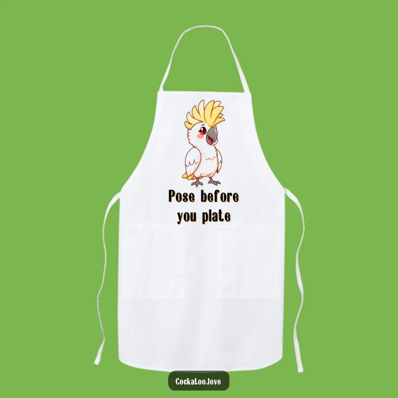 Funny Cockatoo Crest Apron: Chef Bird Striking Pose, Kitchen Funny Gift