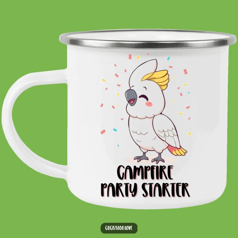 Funny Cockatoo Confetti Camping Mug: Campfire Celebrations, Perfect Funny Gift!