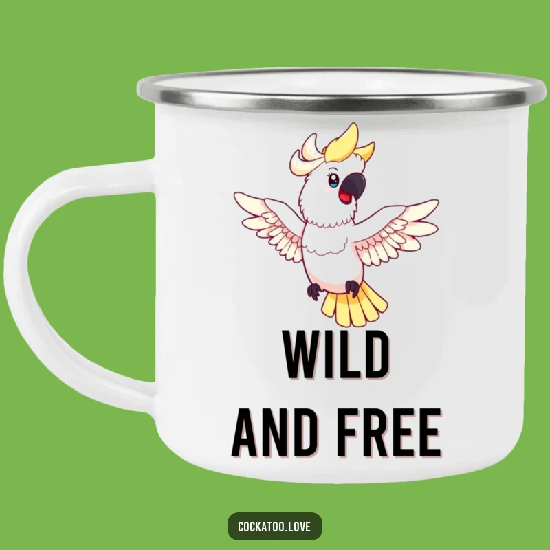 Funny Cockatoo Flight Camping Mug - Happy Spread Wings Bird Enamel Cup, Ideal Humorous Gift