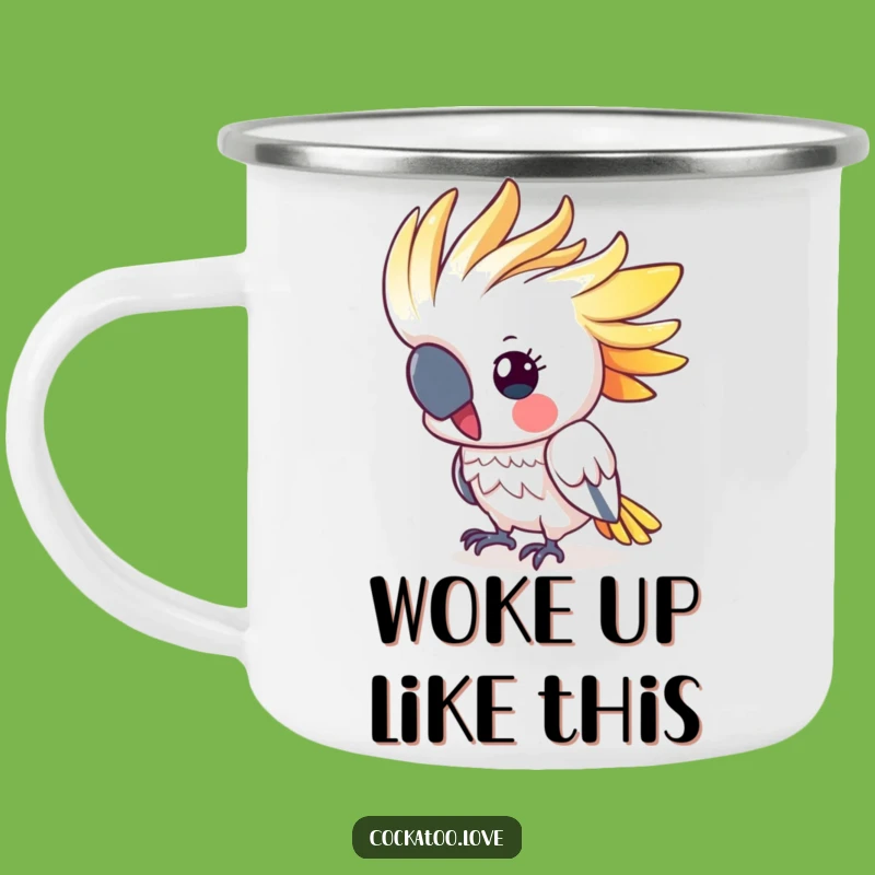 Funny Cockatoo Head Bobbing Camping Mug - Cute Colorful Crested Bird Enamel Cup, Ideal Humorous Gift