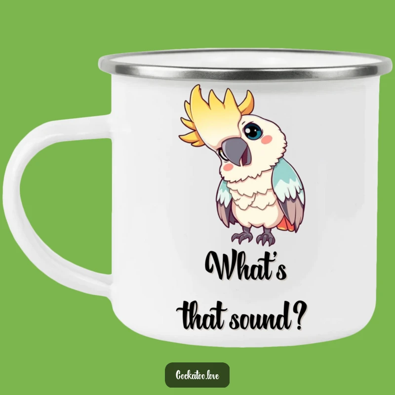 Funny Curious Cockatoo Camping Mug: Ponder Your Adventures with This Bird!