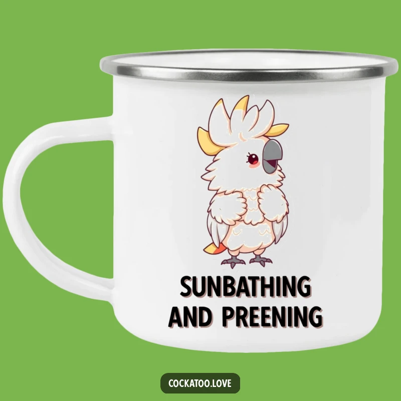 Funny Fluffy Cockatoo Camping Mug: Preening Outdoors - Rugged Funny Gift!