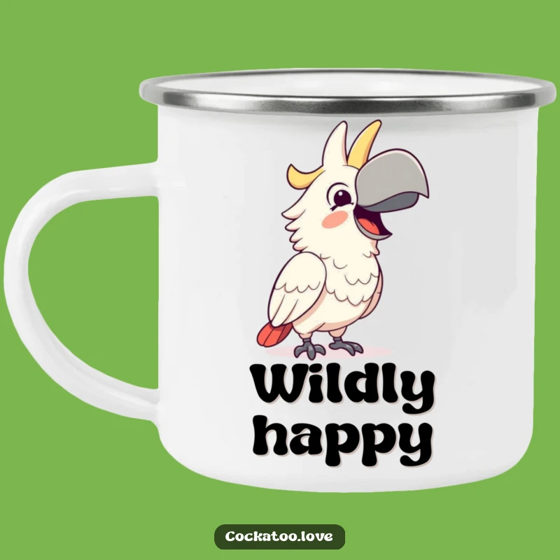 Funny Happy Cockatoo Camping Mug - Campfire Joy, a Hilarious Gift!