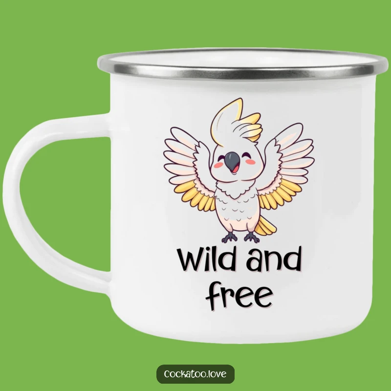 Funny Happy Cockatoo Wings Camping Mug: Enjoy Your Brews with Joyful Bird Vibes!