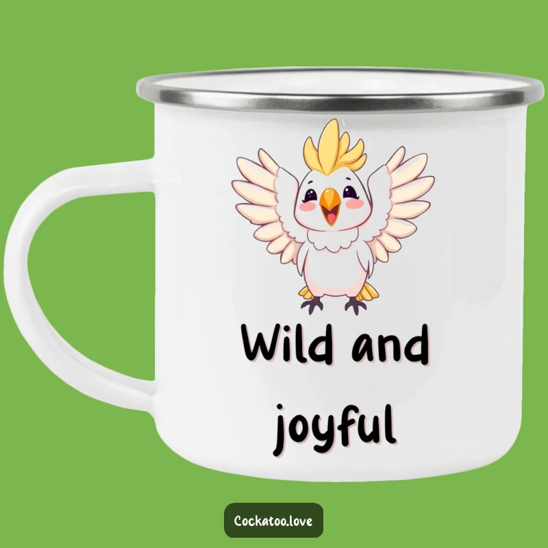 Funny Joyful Cockatoo Camping Mug: Happy Trails & Bird Fun, Hilarious Gift!