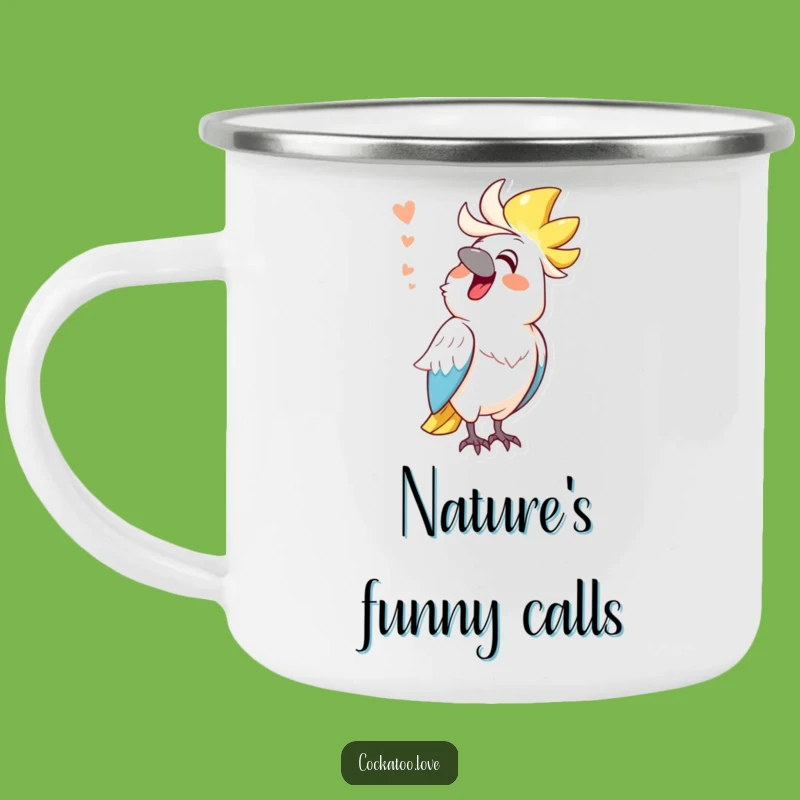 Funny Mimicking Cockatoo Camping Mug: Sound Impression, Outdoor Laughs