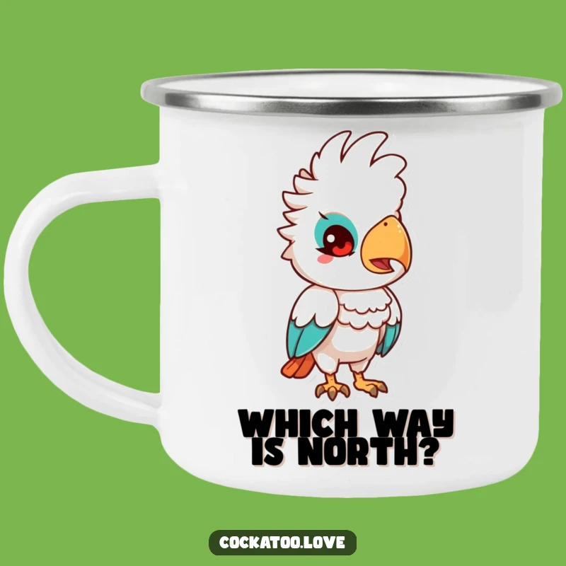 Funny Quizzical Cockatoo Camping Mug: Adventure Fuel for the Curious
