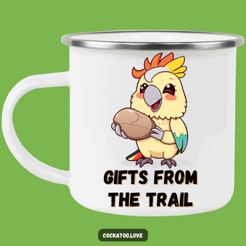 Funny Cockatoo Pebble Camping Mug: Colorful Bird Gift, Outdoor Cheer