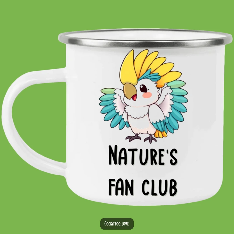 Funny Cockatoo Crest Fan Camping Mug: Your Tropical Brew Companion for Outdoor Adventures!