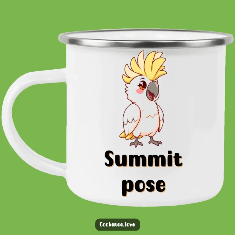 Funny Cockatoo Crest Camping Mug: Outdoor Bird Striking Pose, Hilarious Gift