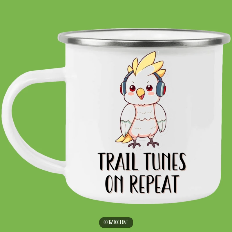 Funny Cockatoo Music Camping Mug: Trail Tunes & Bird Fun, Hilarious Gift!