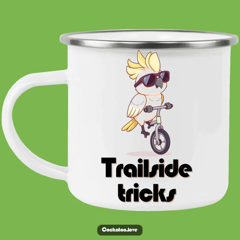 Funny Cockatoo Unicycle Sunglasses Camping Mug: Adventure with Humor, Perfect Funny Gift!