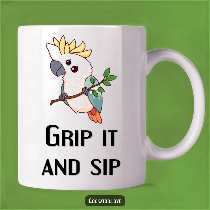 Funny Cockatoo Branch Mug - Determined Bird Gripping Tightly, Perfect Humorous Gift for Go-Getters