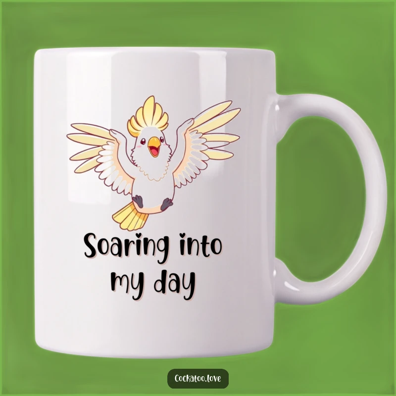 Funny Cockatoo Leap Mug a Joyful Flying Birdy Gift