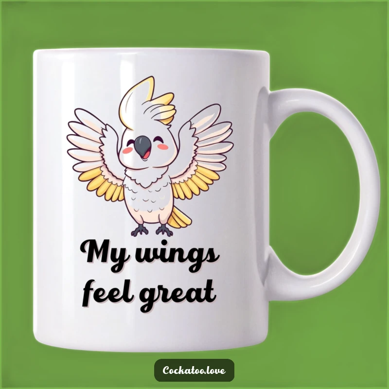 Funny Happy Cockatoo Wings Mug: Joyful Bird Gift for a Cheerful Morning!