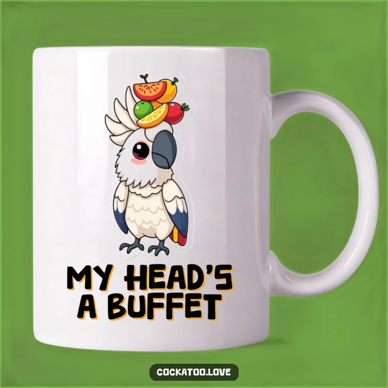 Determined Cockatoo Fruit Mug: Balanced Bird, Strong & Funny Gift Idea!