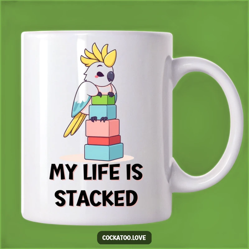 Funny Cockatoo Block Tower Master Mug - Hilarious Bird Gift for Balance Lovers