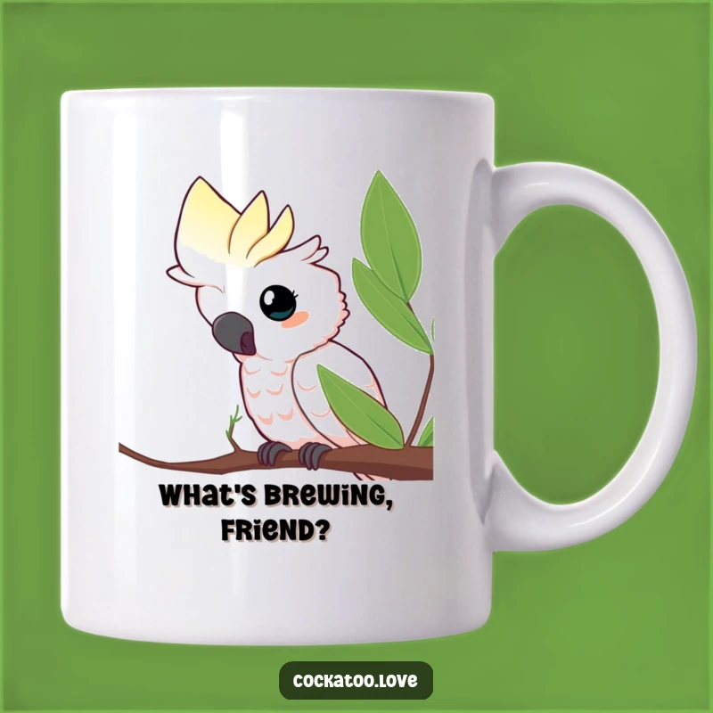 Funny Curious Cockatoo Leaf Mug: Peek-a-Boo Birdie Gift