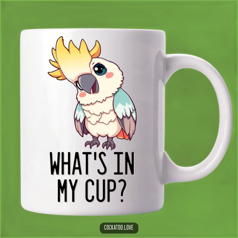 Funny Curious Cockatoo Mug: Intriguing Bird Gift for the Inquisitive Mind!