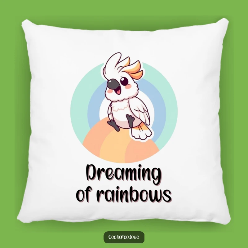 Happy Cockatoo Rainbow Pillow: Gleeful Sliding Bird Cushion, Cozy Fun Decor!
