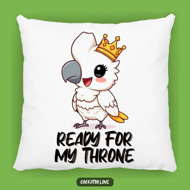 Funny Regal Cockatoo Pillow: Comical Crowned Bird Cushion, Cozy Funny Gift