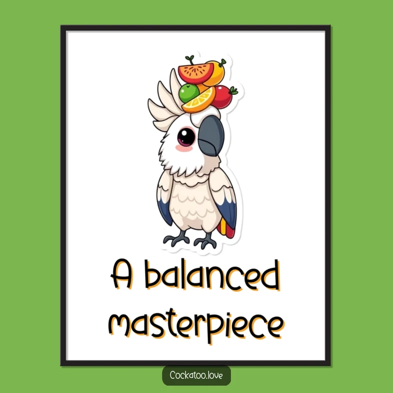 Determined Cockatoo Fruit Digital Art: Focused Bird Print, Motivating Decor!