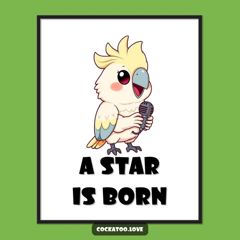 Funny Cockatoo Microphone Digital Art: Star Bird Print for Instant Vibes