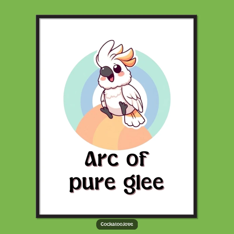 Joyful Cockatoo Rainbow Digital Art: Gleeful Sliding Bird Print, Whimsical Decor!