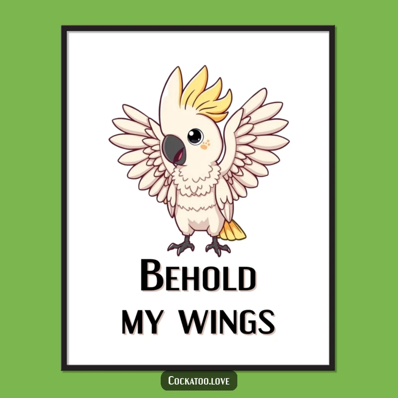 Funny Drama Cockatoo Digital Art: Wing Pose, Printable Funny Gift