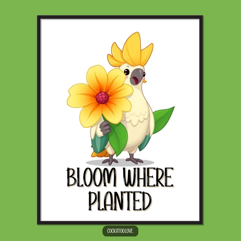 Funny Cheerful Cockatoo Digital Print: Happy Flower Bird Art, Instant Funny Gift