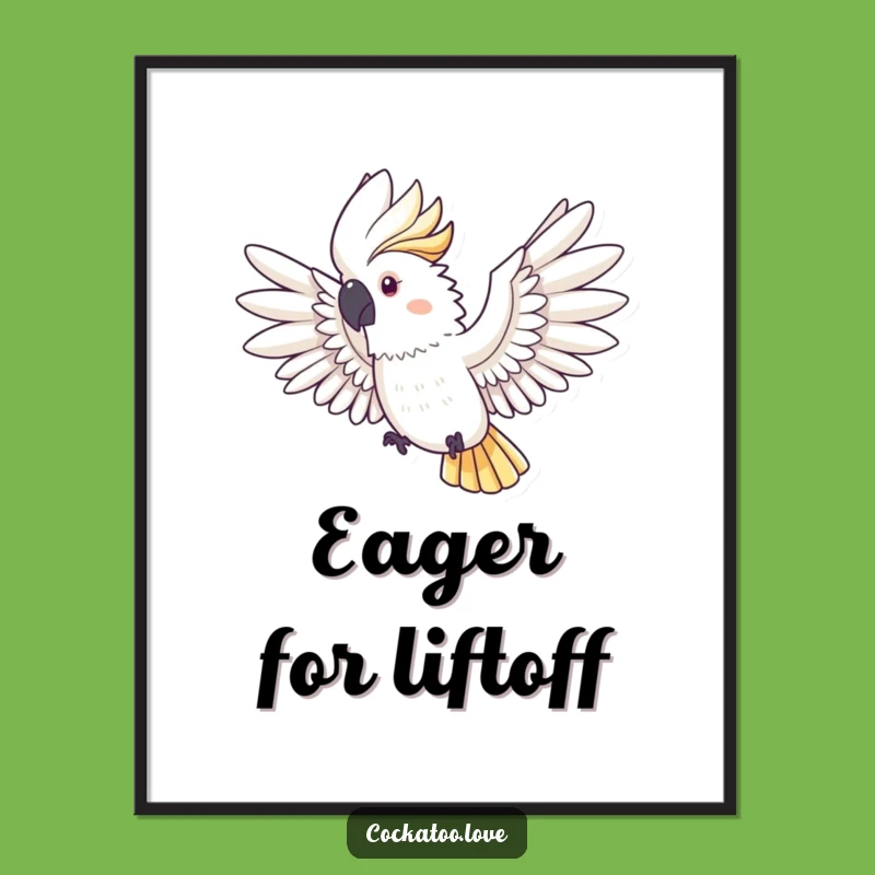 Funny Cockatoo Flight Digital Art - Instant Inspiring Bird Download