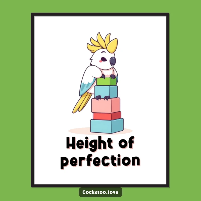 Funny Cockatoo Block Balance Digital Art - Instant Hilarious Bird Download