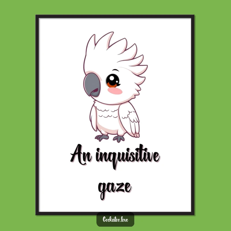 Funny Cockatoo Head Tilt Digital Art: Curious Bird Print for Instant Wonder