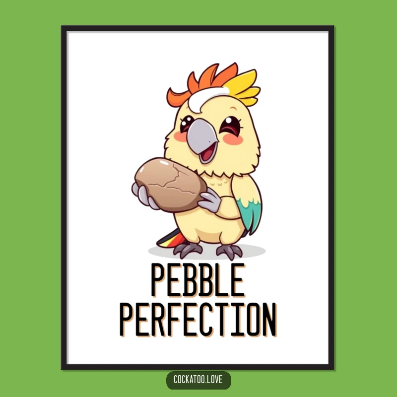 Funny Cockatoo Pebble Digital Art: Colorful Bird Print, Grinning Gift