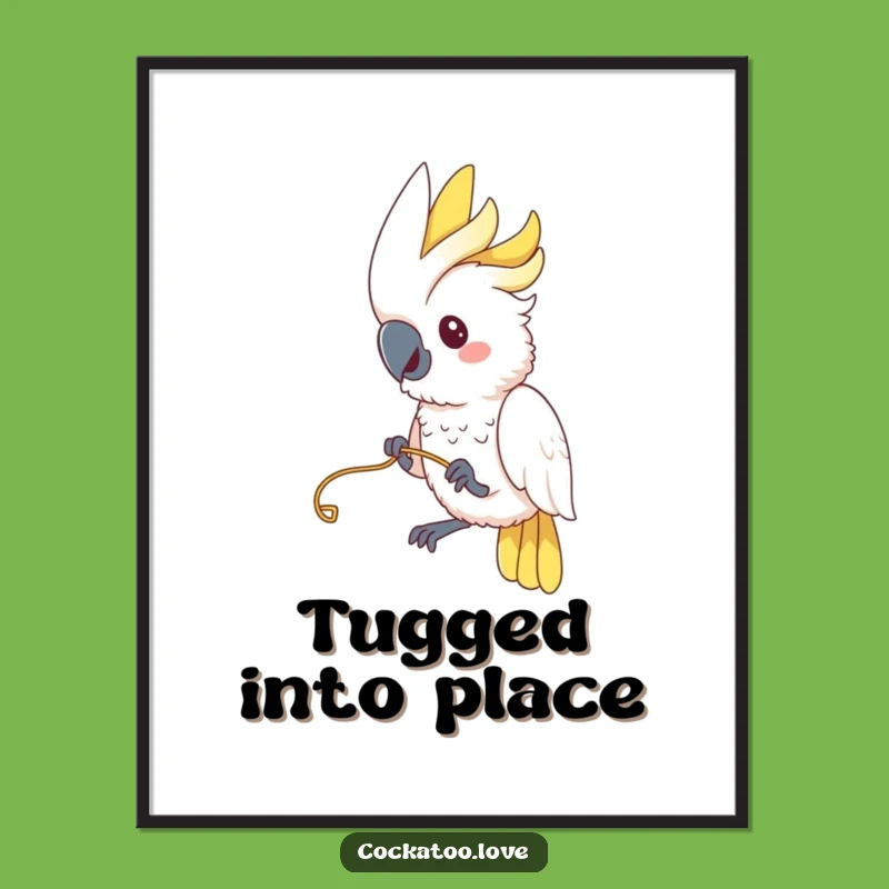 Funny Cockatoo String Play Digital Art - Instant Playful Bird Download