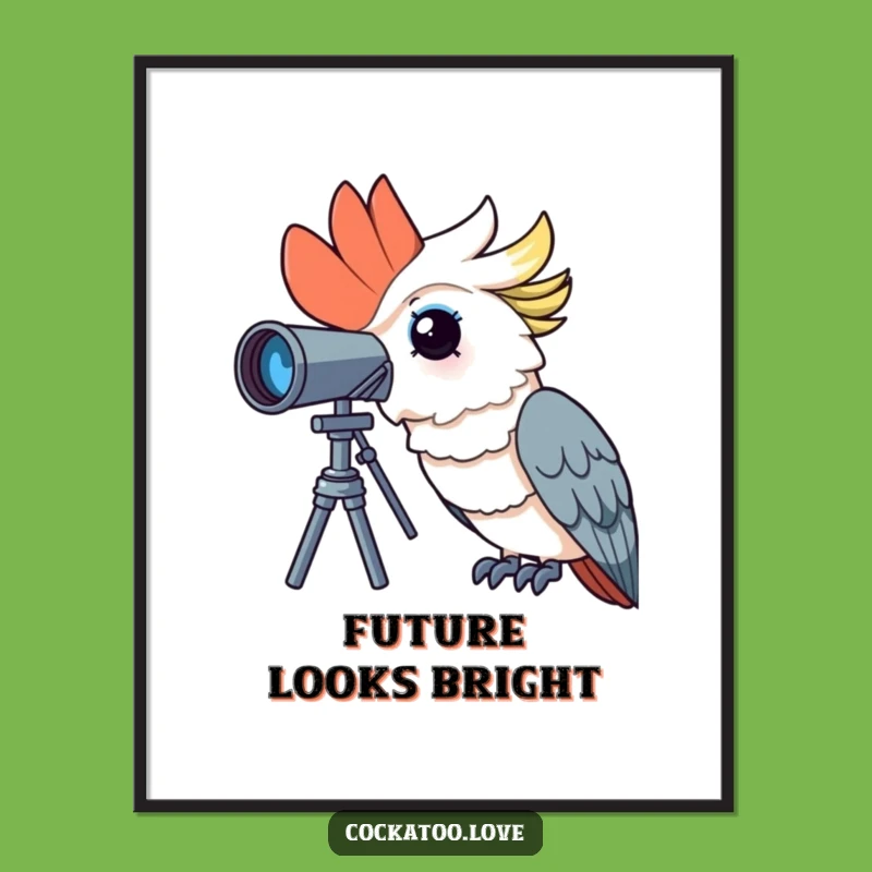 Funny Curious Cockatoo Digital Print: Bird Telescope Art, Instant Funny Gift