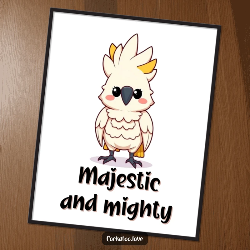 Funny Determined Cockatoo Digital Art Print: A cockatoo character standing tall and puffing its chest, symbolizing determination and confidence.