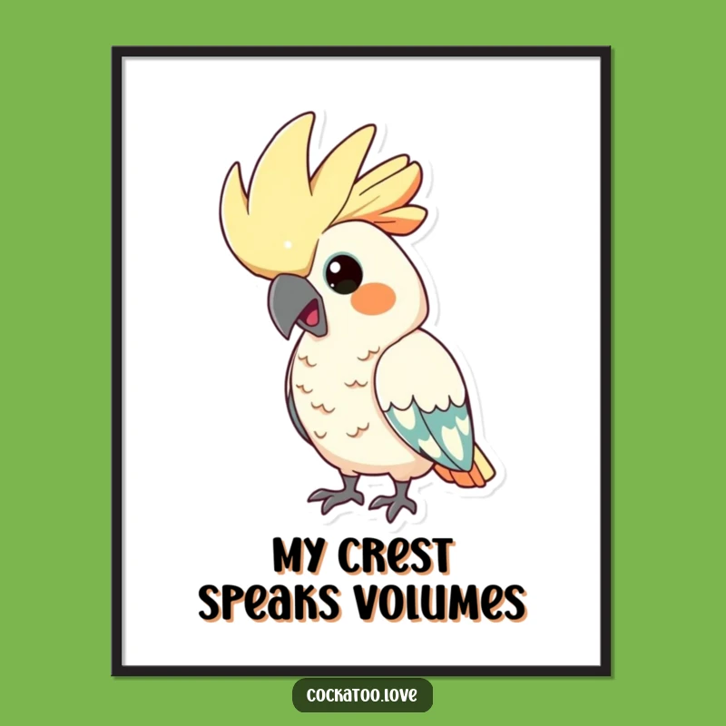 Funny Proud Cockatoo Digital Art: Instant Comical Crest Print, Perfect Funny Gift