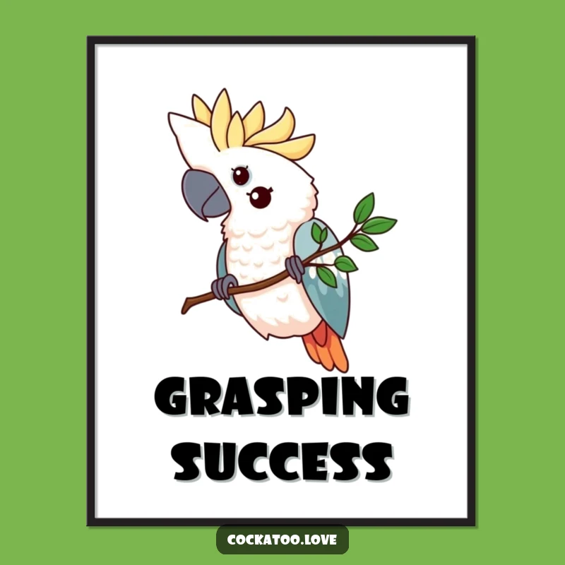 Funny Cockatoo Branch Digital Art Print - Determined Bird Decor, Ideal Humorous Gift