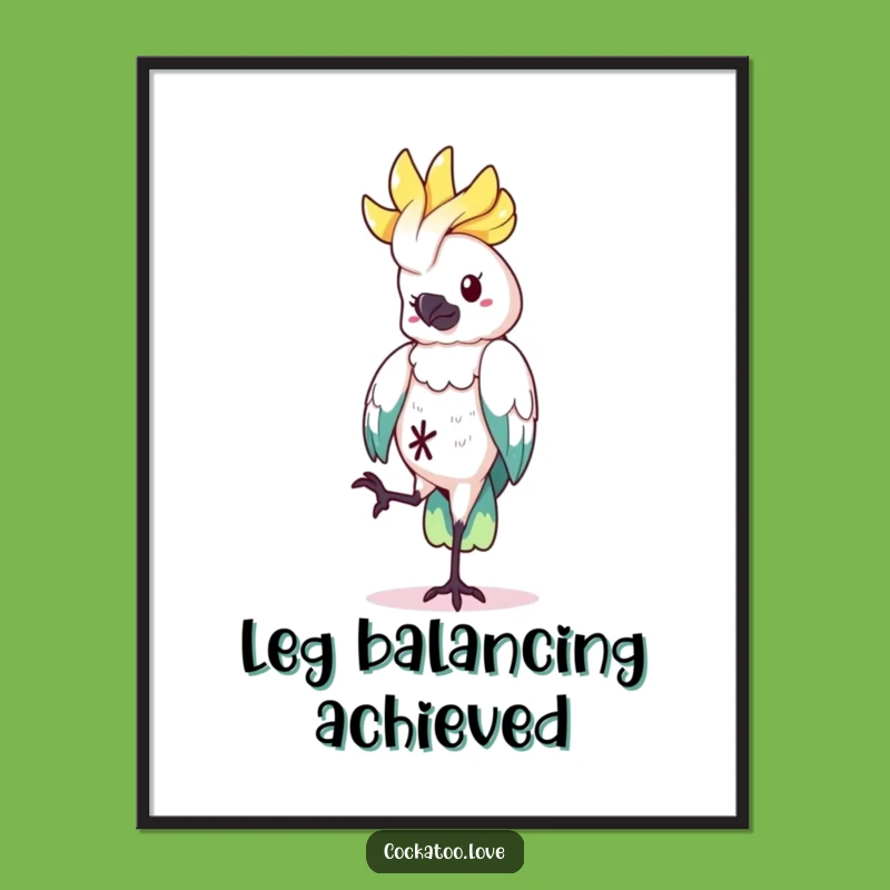 Funny Cockatoo Balance Digital Print - Quirky Art, a Hilarious Gift!
