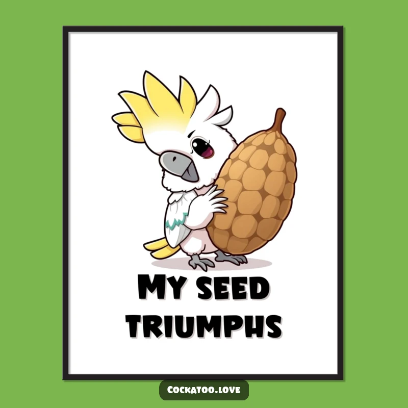 Funny Determined Cockatoo Digital Art: Hilarious Bird Print for Instant Funny Gift