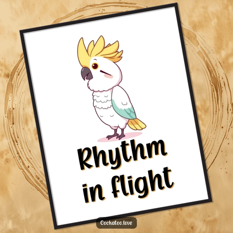 Funny Dancing Cockatoo Digital Art: High-resolution artwork of a bird character humorously imitating a dancer with energetic head movements.