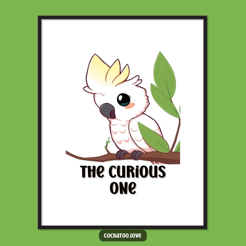 Funny Curious Cockatoo Leaf Digital Art: Playful Printable Gift