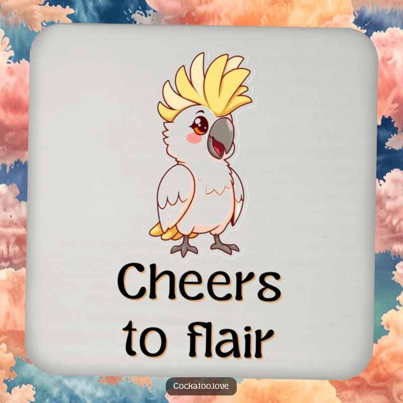 Funny Cockatoo Pose Coaster: Artistic coaster featuring a cockatoo with its crest raised, striking a funny and memorable pose.