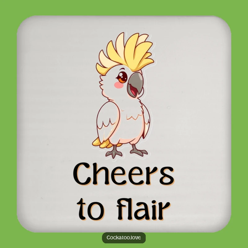 Funny Cockatoo Pose Coaster: Crest Raised Bird Art, Protect Surfaces Humorously