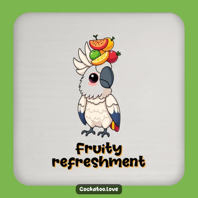 Focused Cockatoo Fruit Coaster: Determined Bird Protector, Funny Accessory!