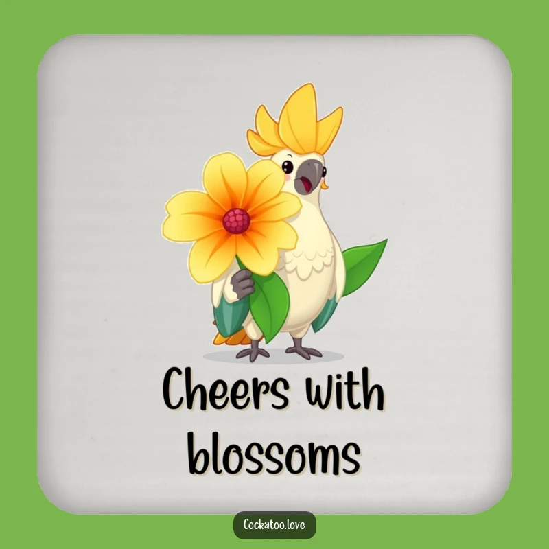 Funny Cheerful Cockatoo Coaster: Flower Bird Drink Protector, Sweet Funny Gift