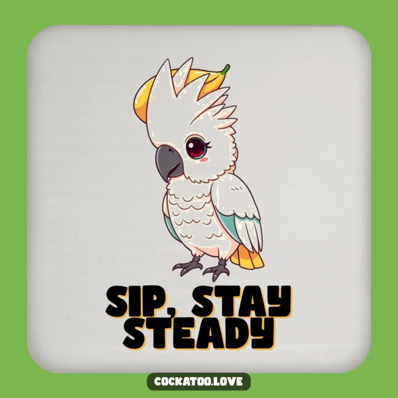 Funny Cockatoo Fruit Balance Coaster a Small Focused Birdy Gift