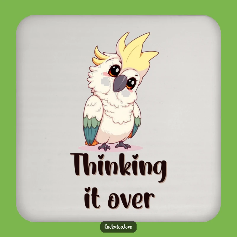 Funny Cockatoo Tilt Drink Coaster - Playful Inquisitive Bird Decor, Perfect Humorous Gift