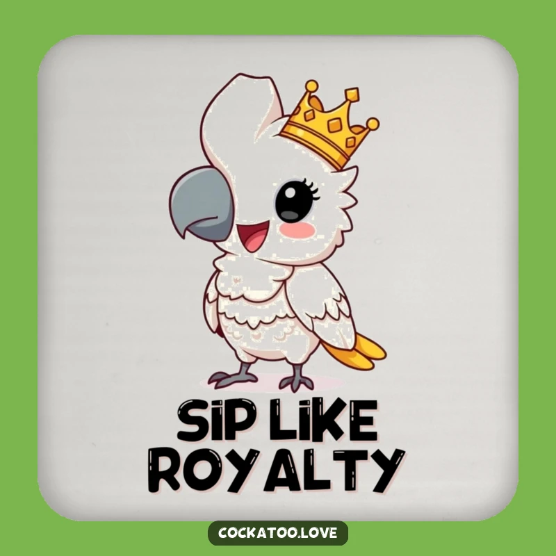 Funny Regal Cockatoo Coaster: Comical Crowned Bird Drink Protector, Unique Funny Gift